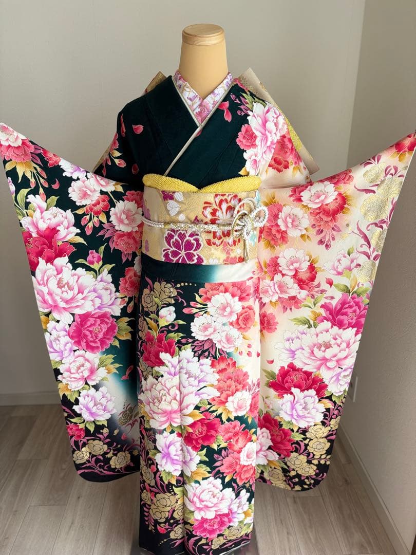 専用です⭐️豪華絢爛　振袖フルセット　正絹振袖　正絹袋帯　成人式　深緑系