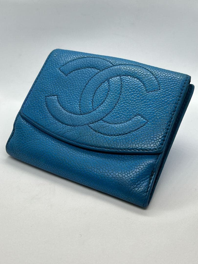 正規品✨CHANEL シールあり✨二つ折り財布 ブルー/704