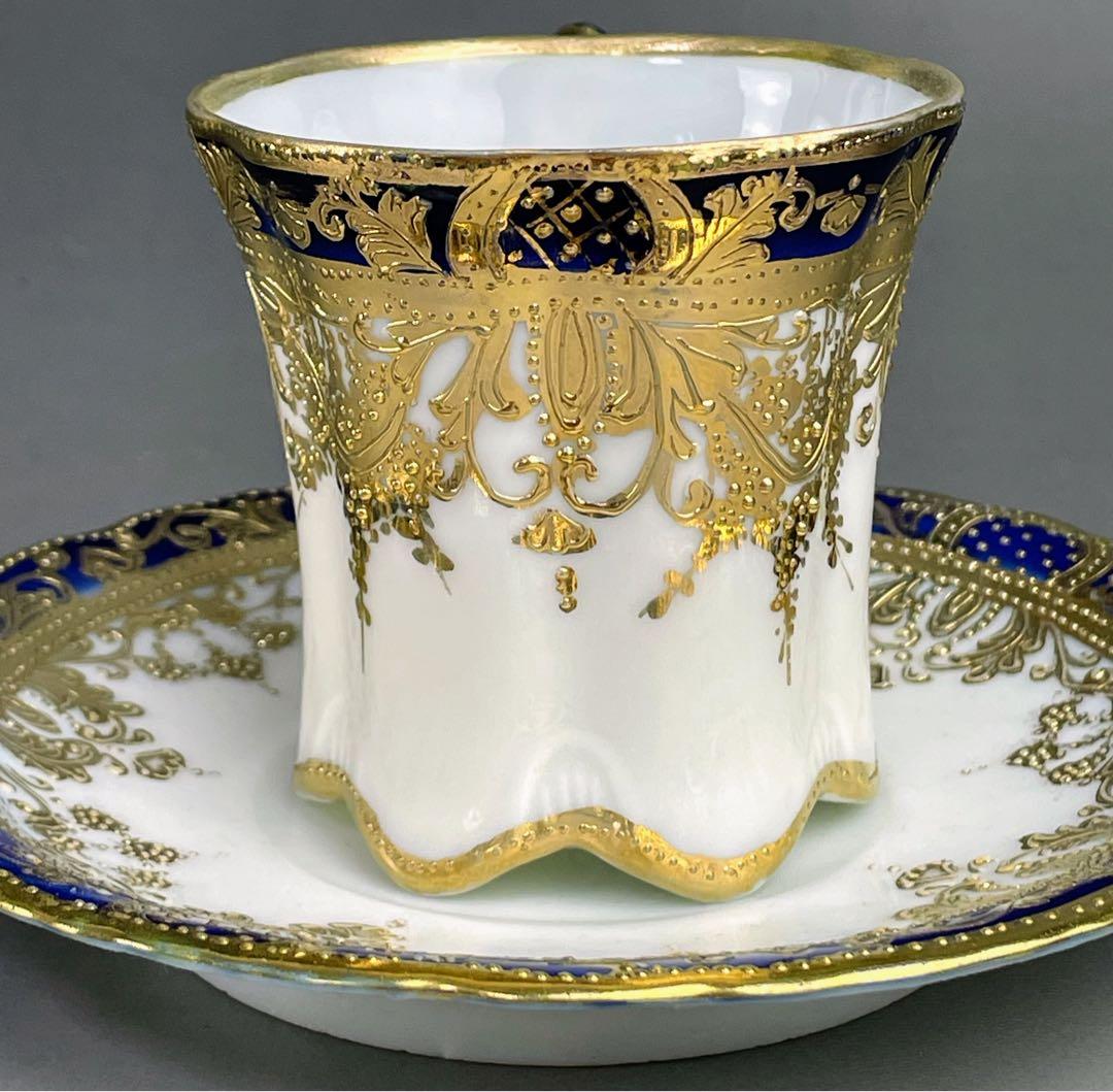 【美品】オールドノリタケ 金盛り カップ＆ソーサー 金彩 メープルリーフ