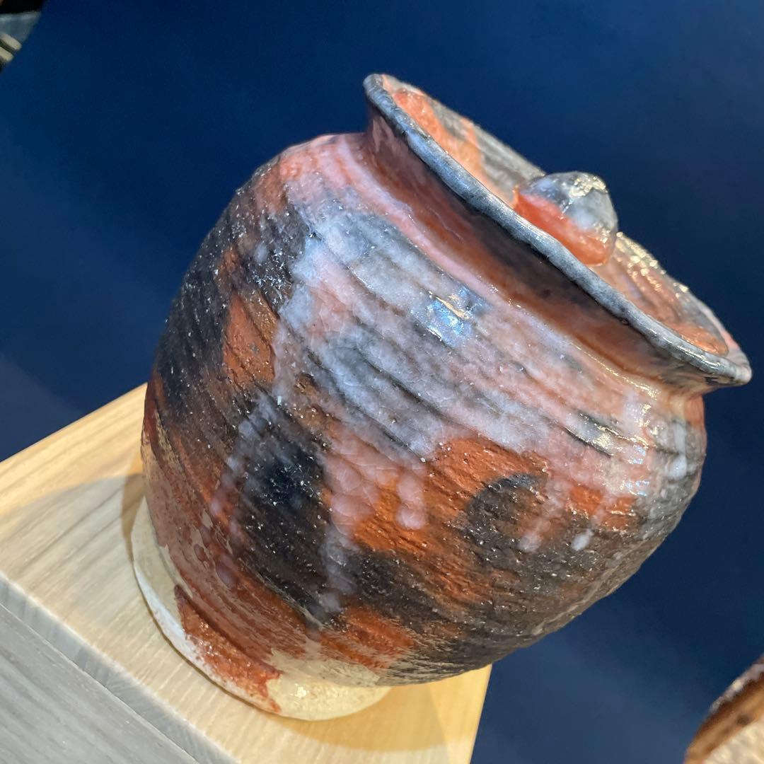 茶道具【吉村 楽入】(造)の『赤楽 種壷 水指』共箱　※美品【吉村 重生】水指