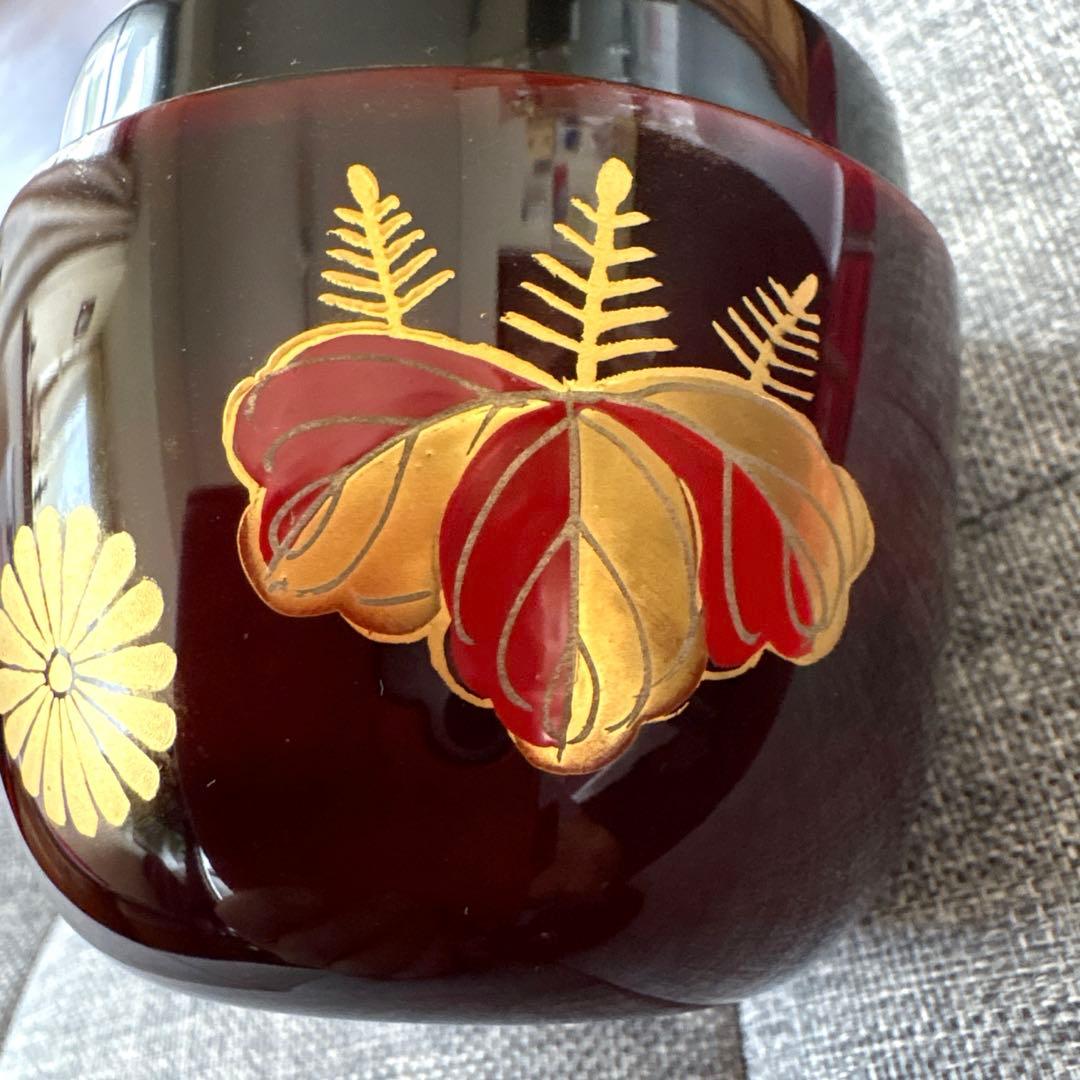 中棗　木製 木乾黒溜塗 二度塗り　菊桐