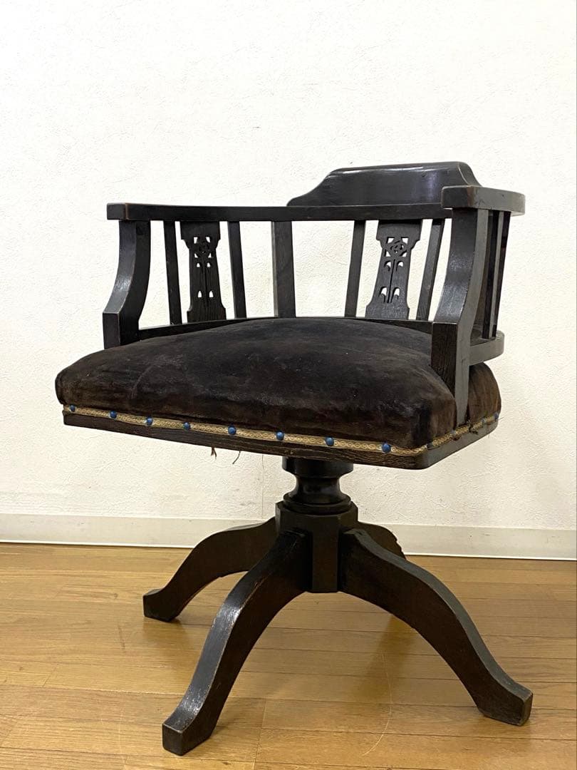 アンティーク レトロ ドクターチェア 回転椅子 ベロアシート当時物