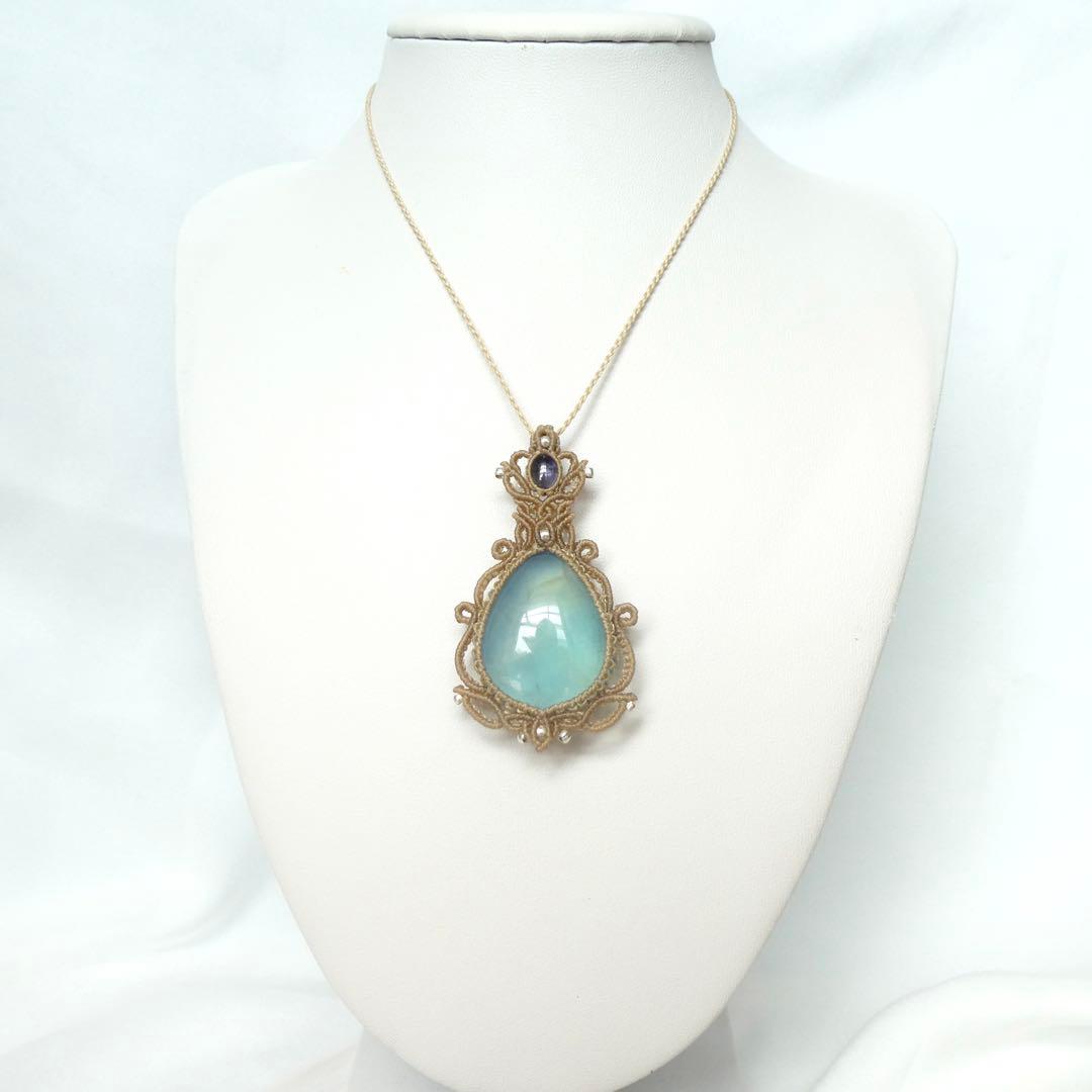 アクアマリン・アイオライトのマクラメネックレス