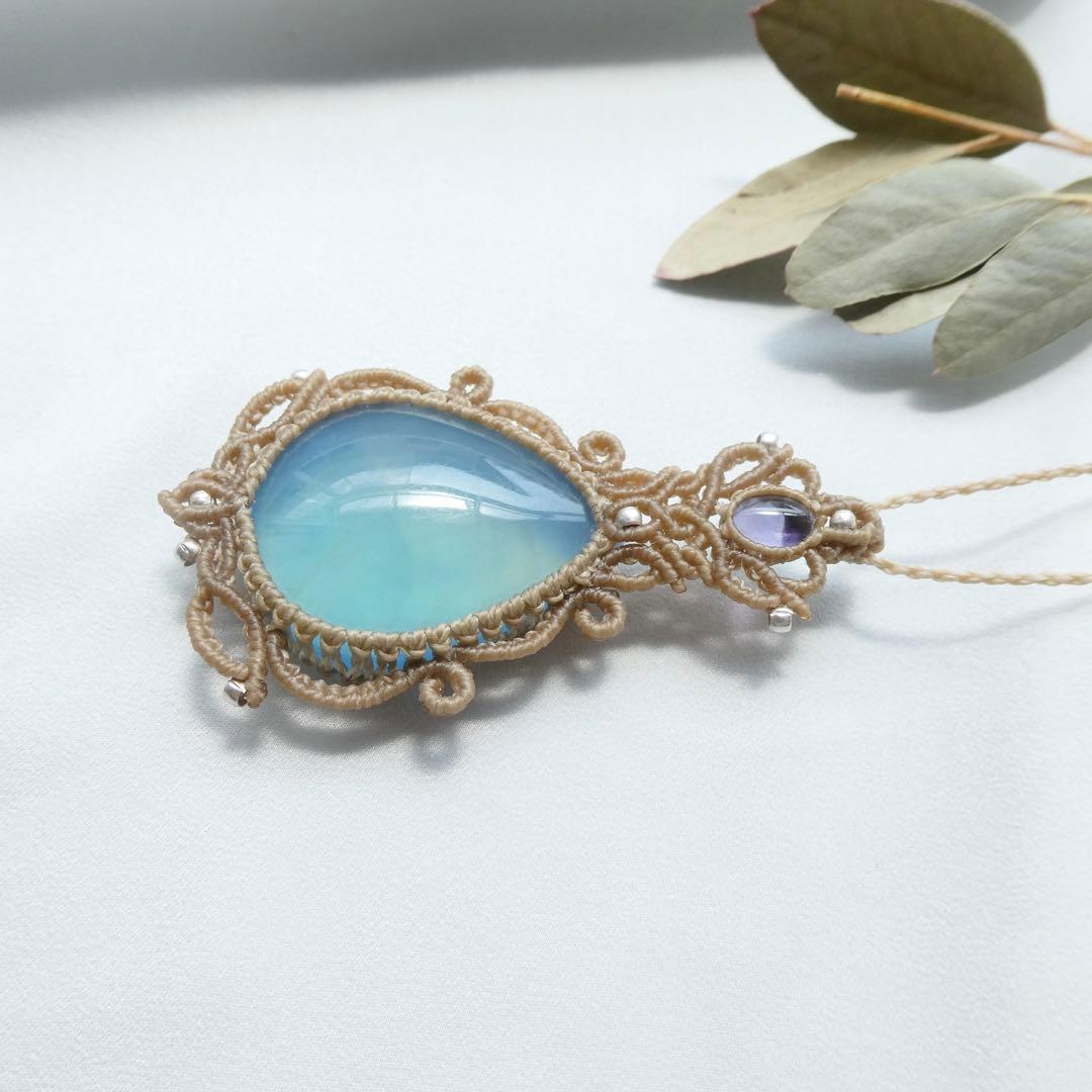 アクアマリン・アイオライトのマクラメネックレス