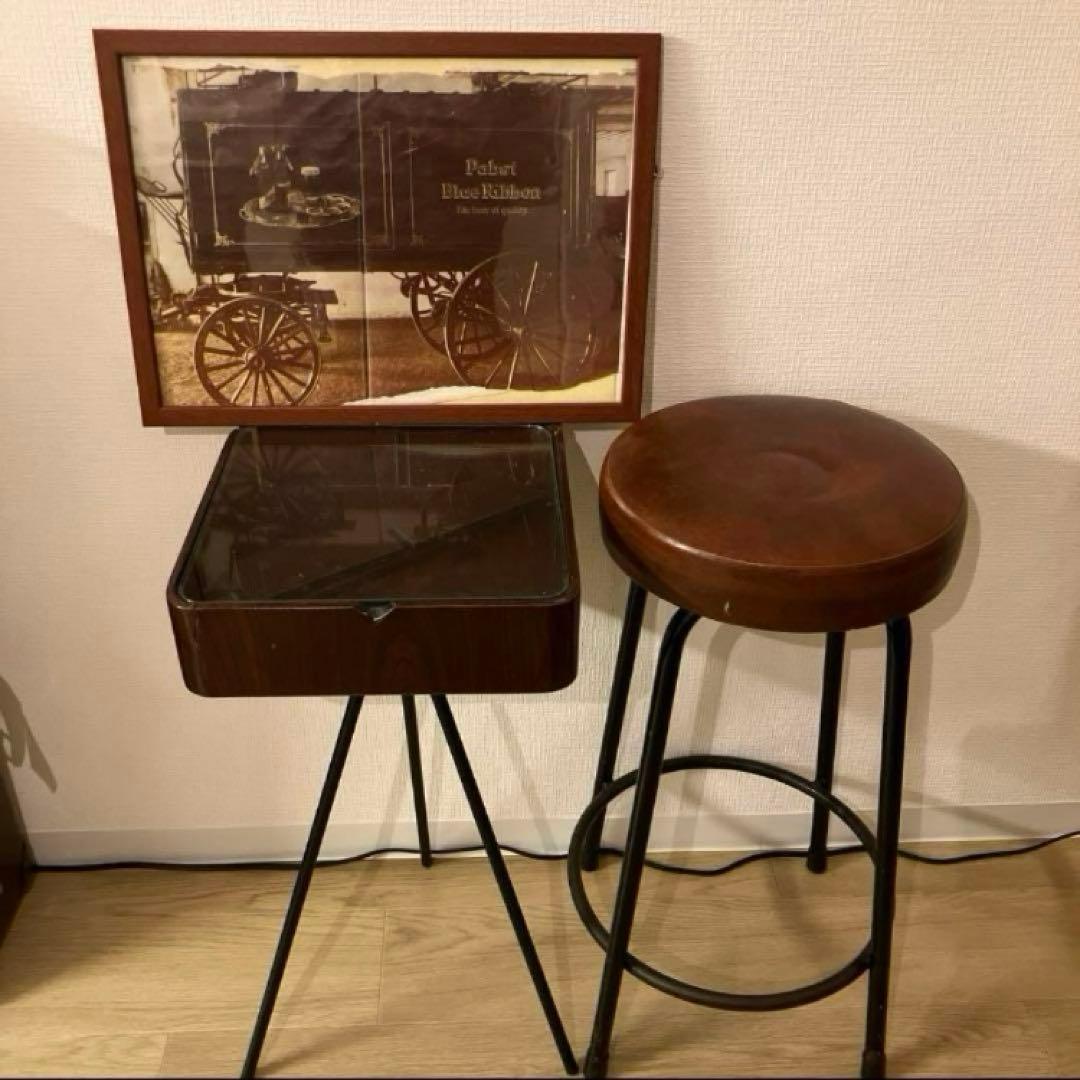 アンティーク　レトロ　長椅子　バーチェア　サイドテーブル　コーヒーミル　5セット