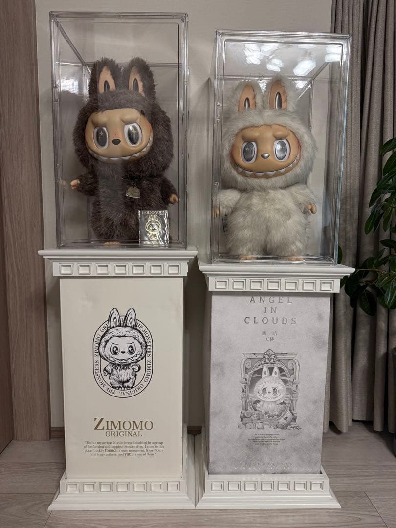 ジモモ　エンジェル　ぬいぐるみ2体＋箱＋専用土台＋ディスプレイ保護ケースセット