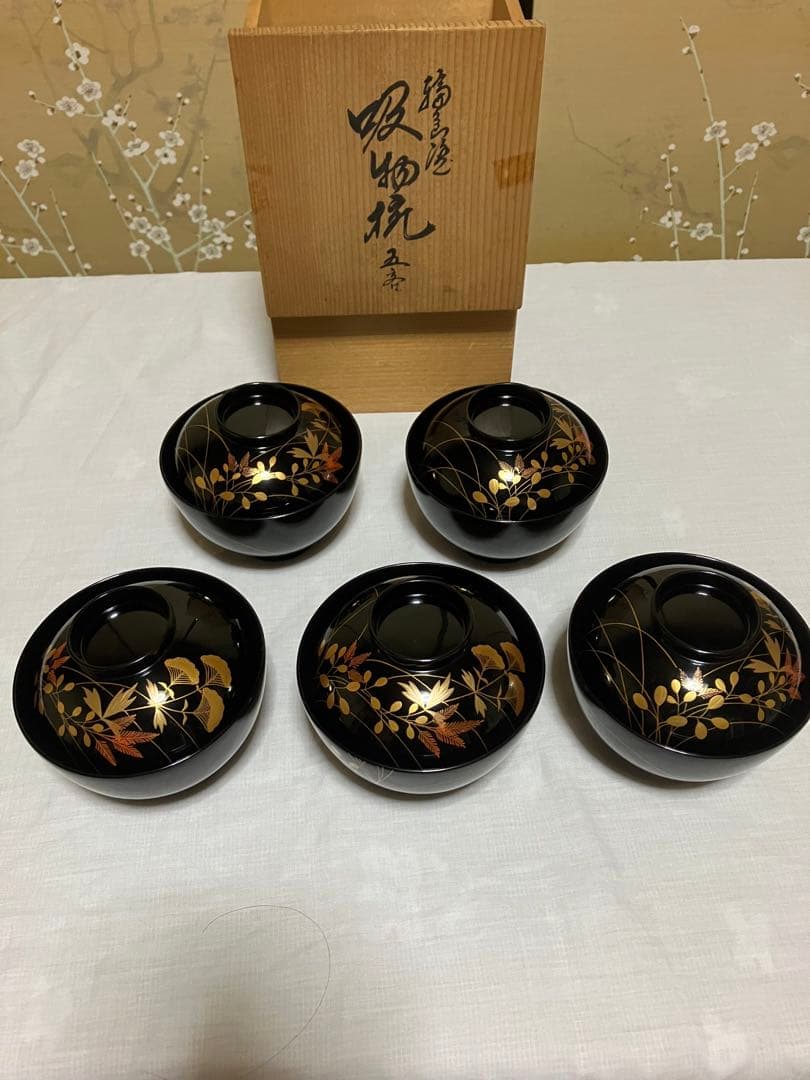 美品　輪島塗り 吸物碗 ５客セット　箱付