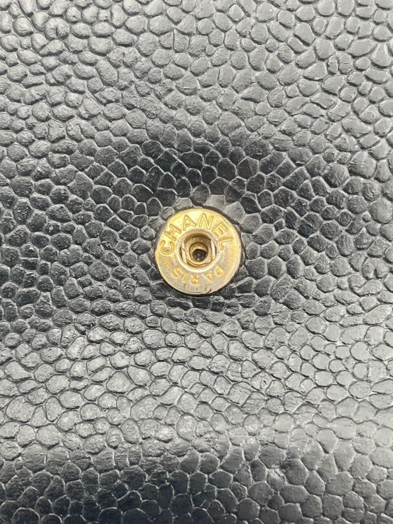 CHANEL ブラックレザー 三つ折り財布　キャビアスキンココマーク