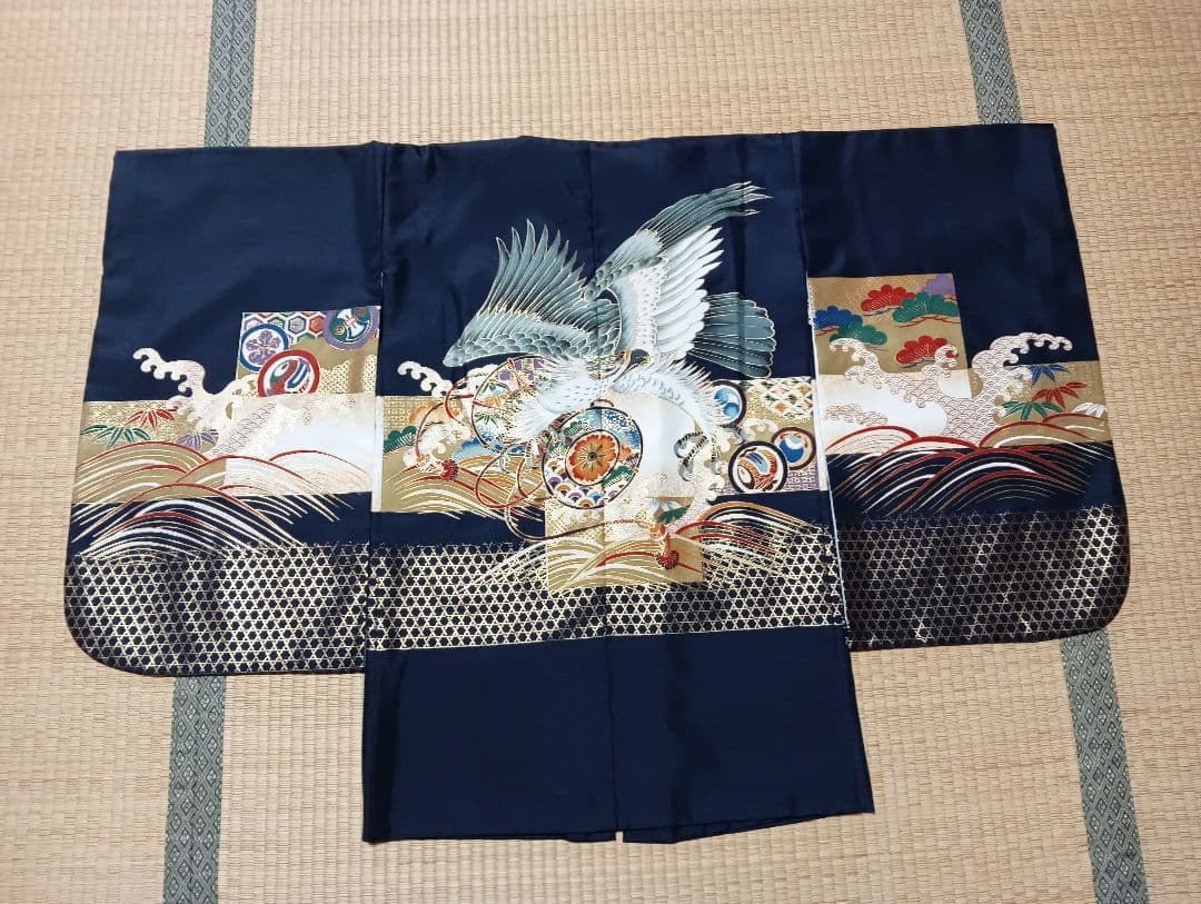 七五三用 鷹刺繍 紺色和装　袴セット