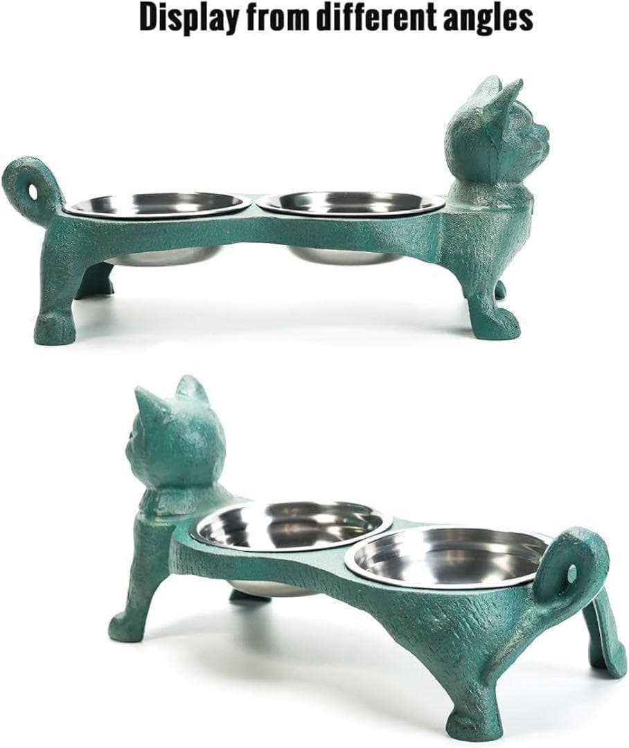 ペット 餌入れ スタンド 給水器 給餌 給水 安定 ボウル付き 滑り止め 猫型