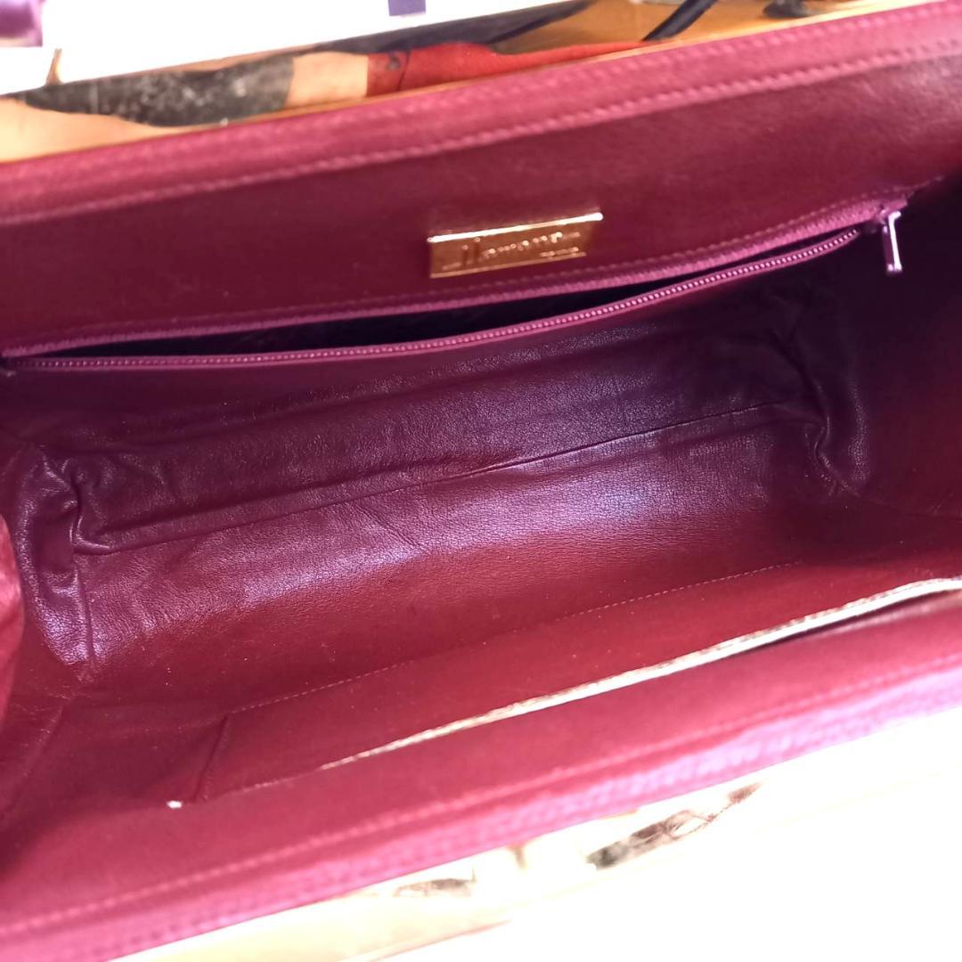 ✨希少✨ハマノ サンピエトロ　リアルクロコ ハンドバッグ ボルドー がま口