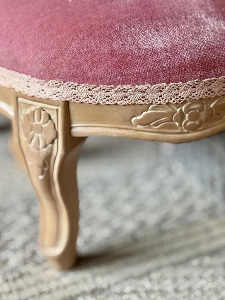 美品　張り替済み　フットスツール　足置き かわいいベビーピンク