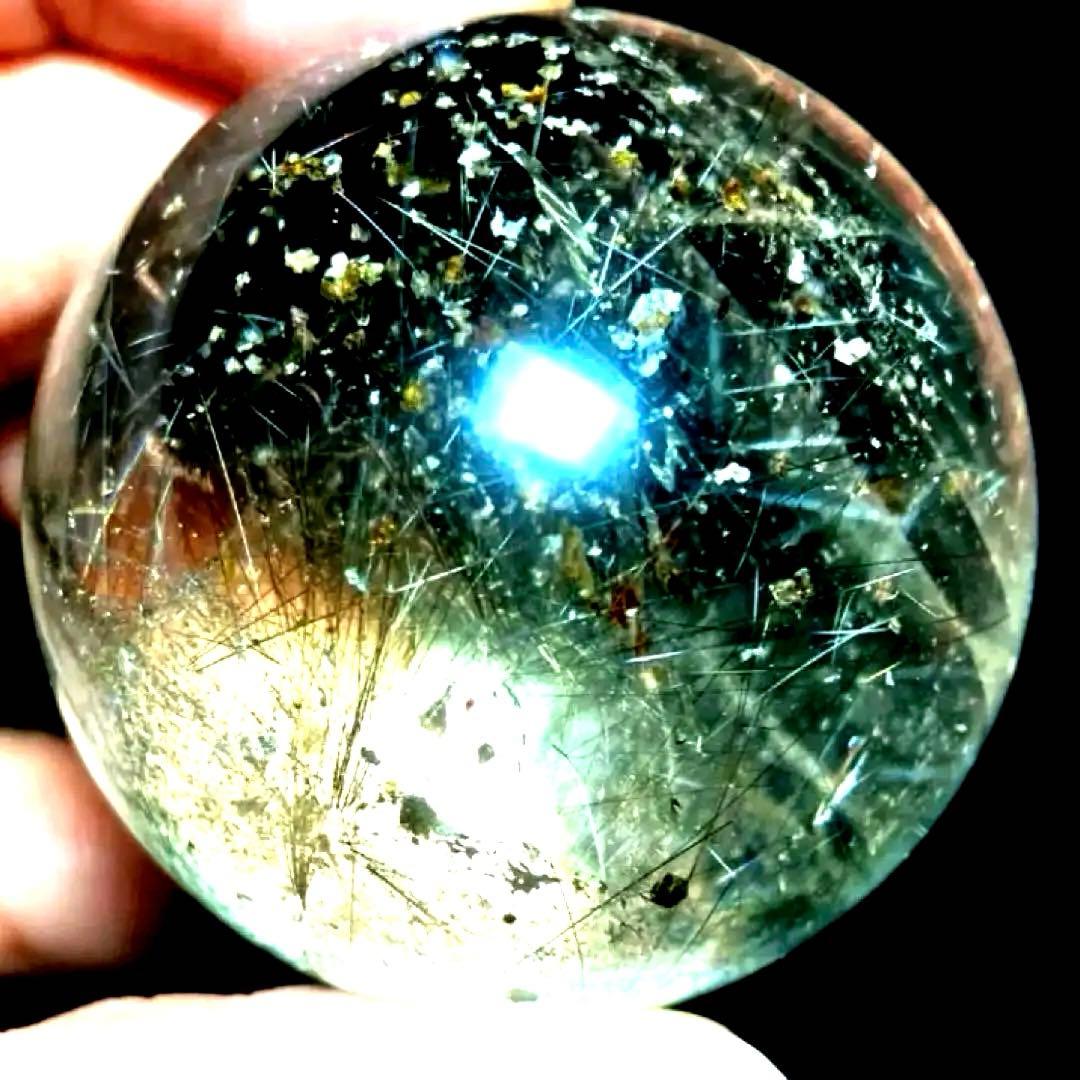 46mm ゴールドルチルクォーツ　丸玉　スフィア　金針水晶