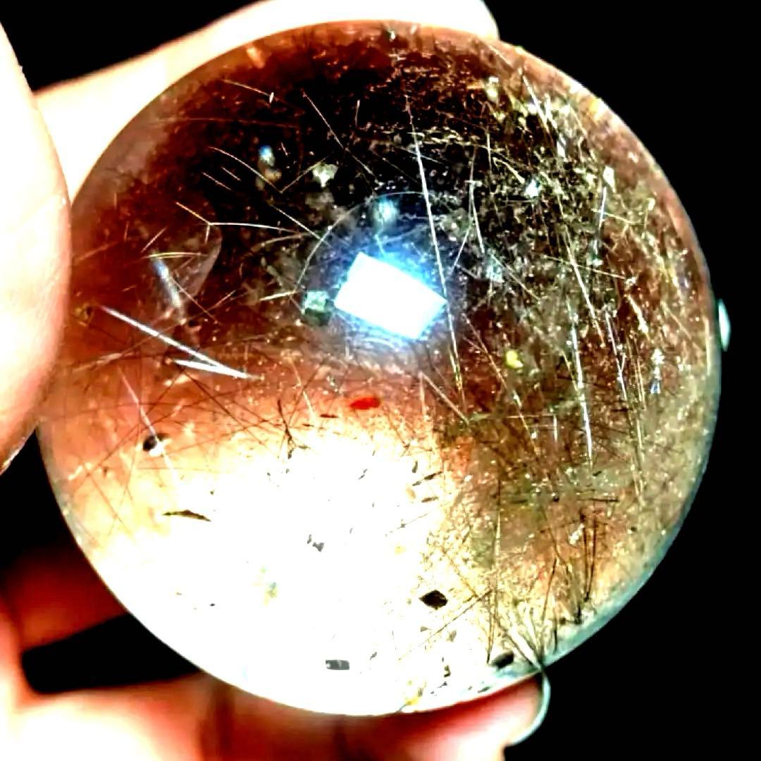 46mm ゴールドルチルクォーツ　丸玉　スフィア　金針水晶