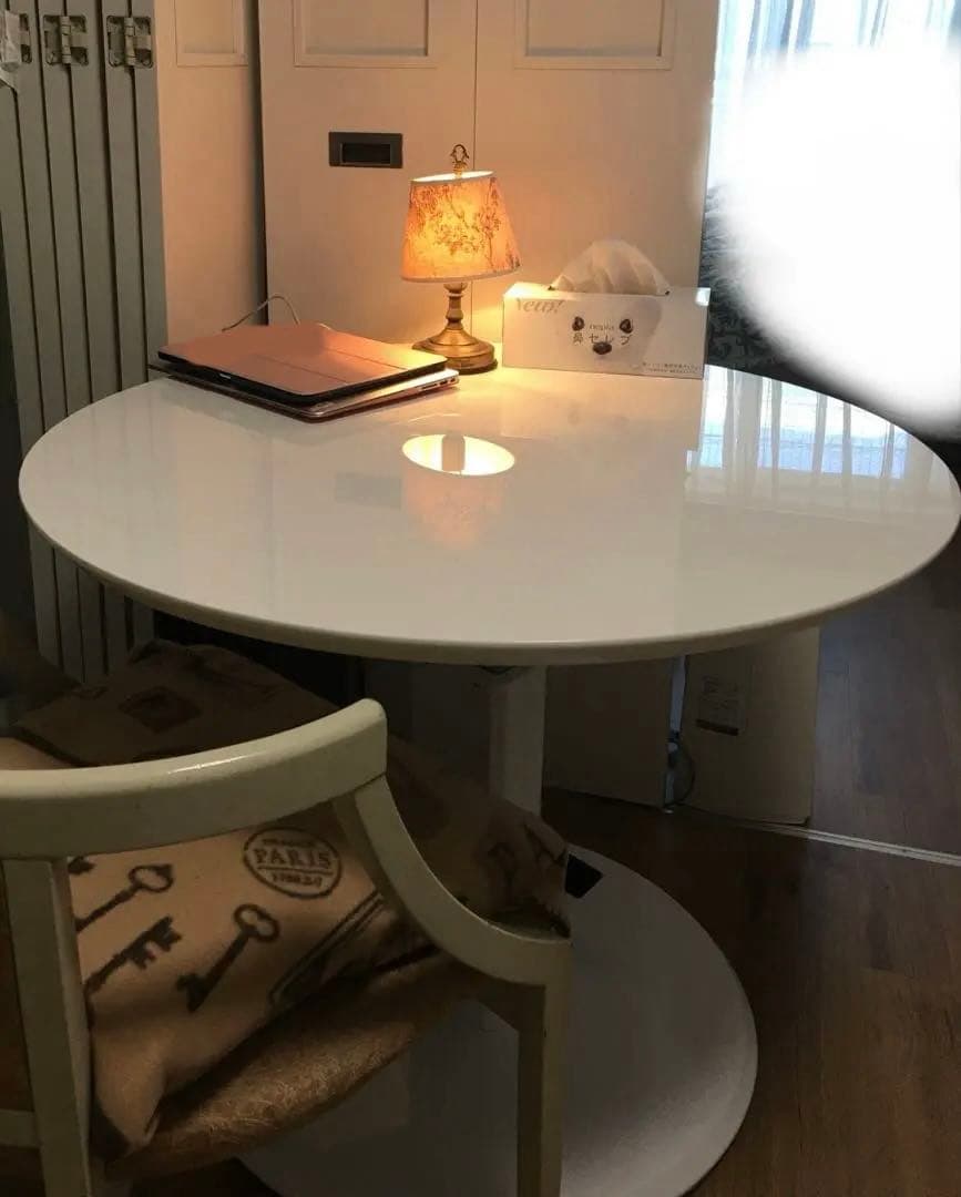 週末お値下げ⭐︎ディノス⭐︎カフェスタイルダイニング 丸形昇降テーブル90cm 白