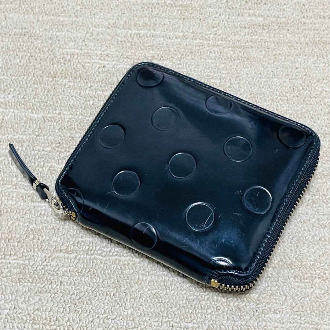 コムデギャルソン 二つ折り財布 ラウンドファスナー ドット ブラック