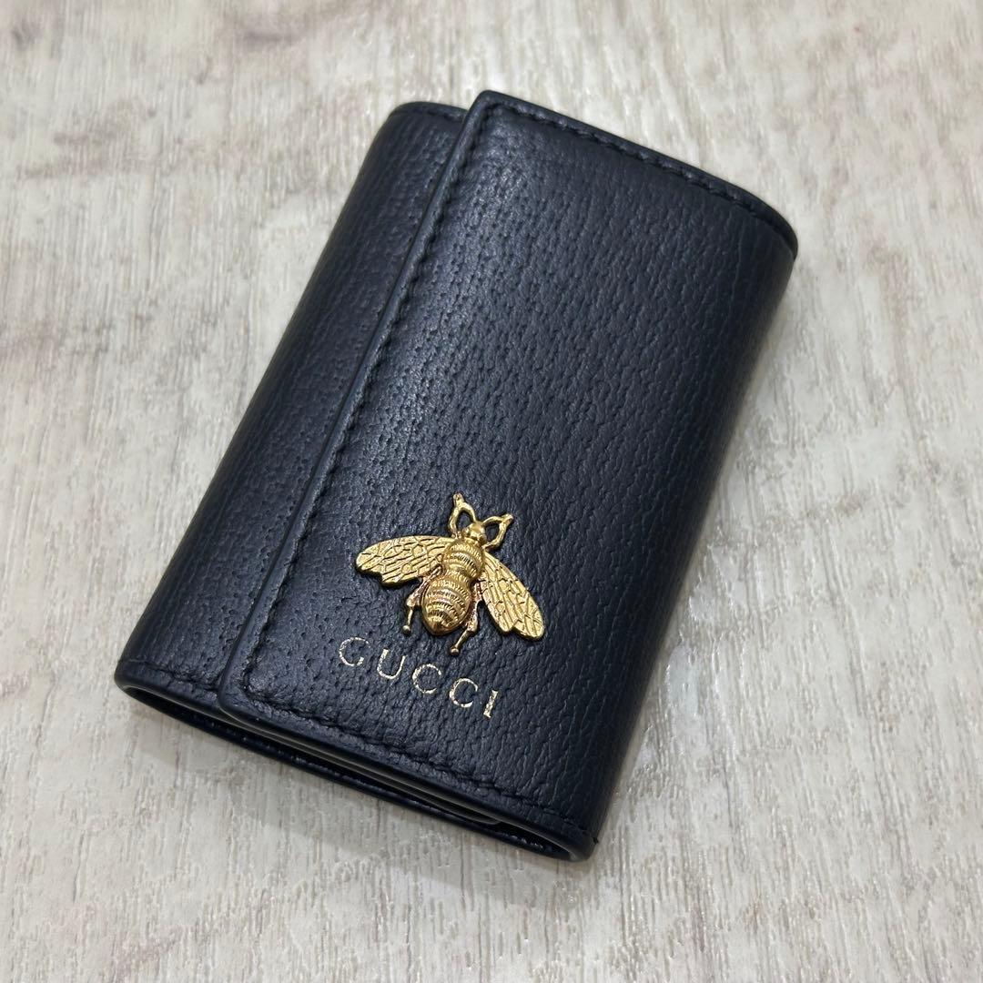 GUCCI アニマリエ 6連キーケース メタルビー レザー ブラック