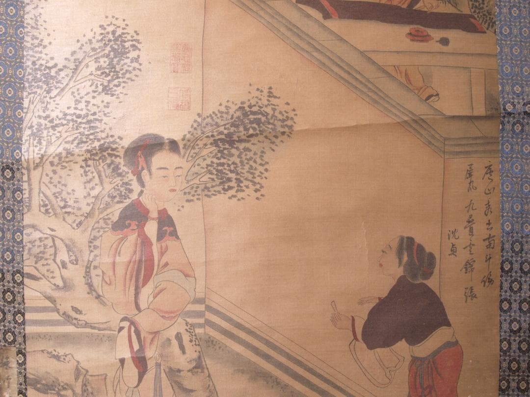 【骨董掛け軸】山水図 中国唐時代 贯休　肉筆保證唐物唐本 AK615A12-2