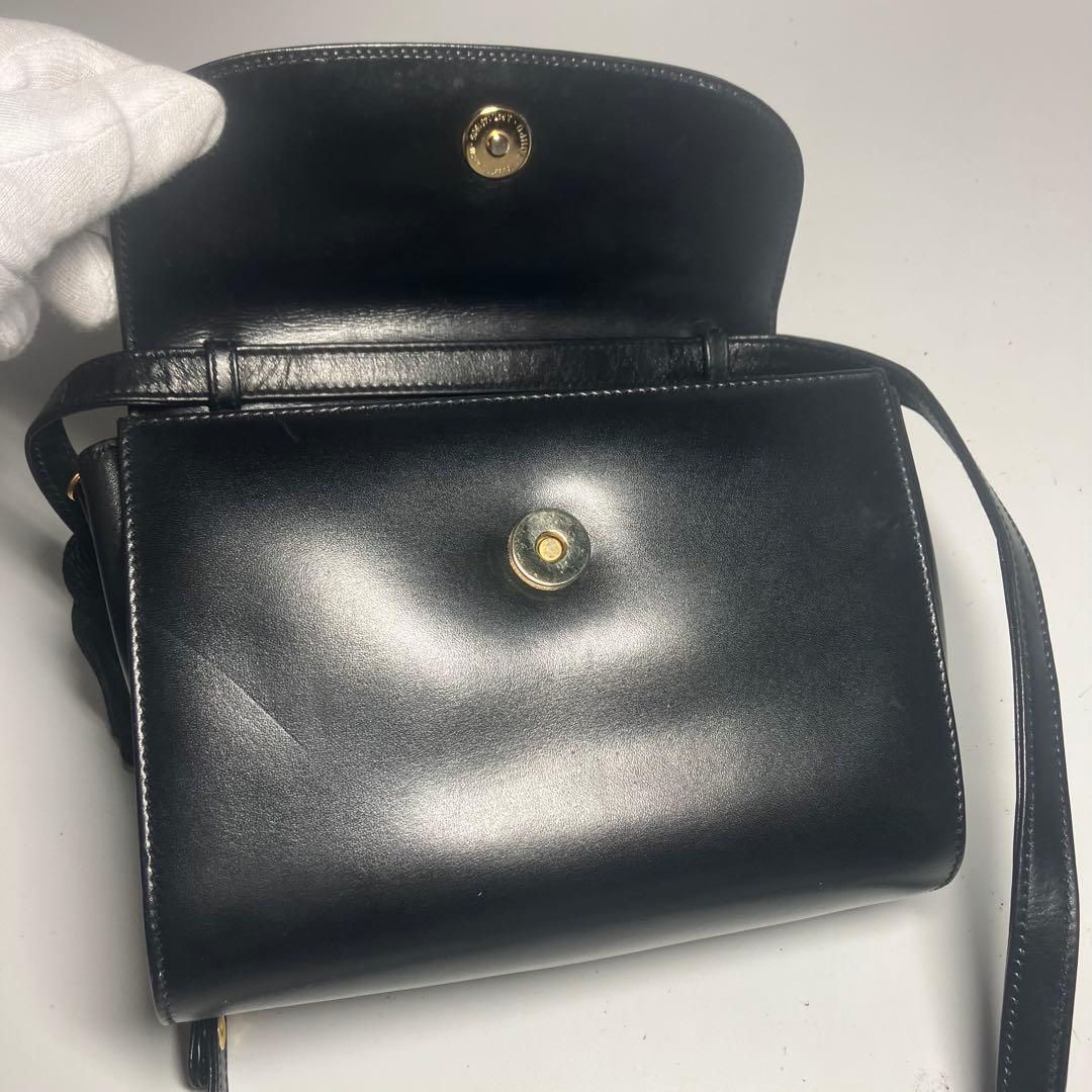 希少Gucci レザーショルダーバッグ ブラック オールドグッチ レアフォーマル