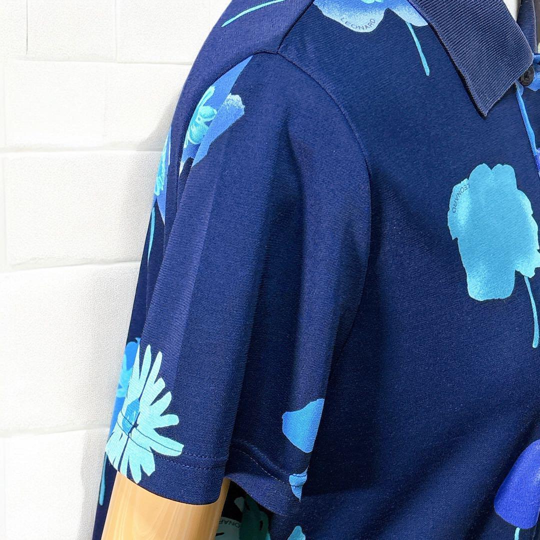 レオナール（XL）ポロシャツ/半袖/スポーツウェア /花柄/ゴルフ/トップス/紺
