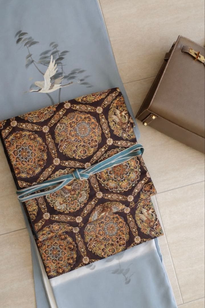 k*e様 【上質付け下げ】鶴文様・淡青グレー／美品／身丈165 裄68／品のある