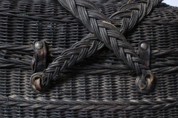 フランス アンティーク 古い黒い籐編みのかご パニエ