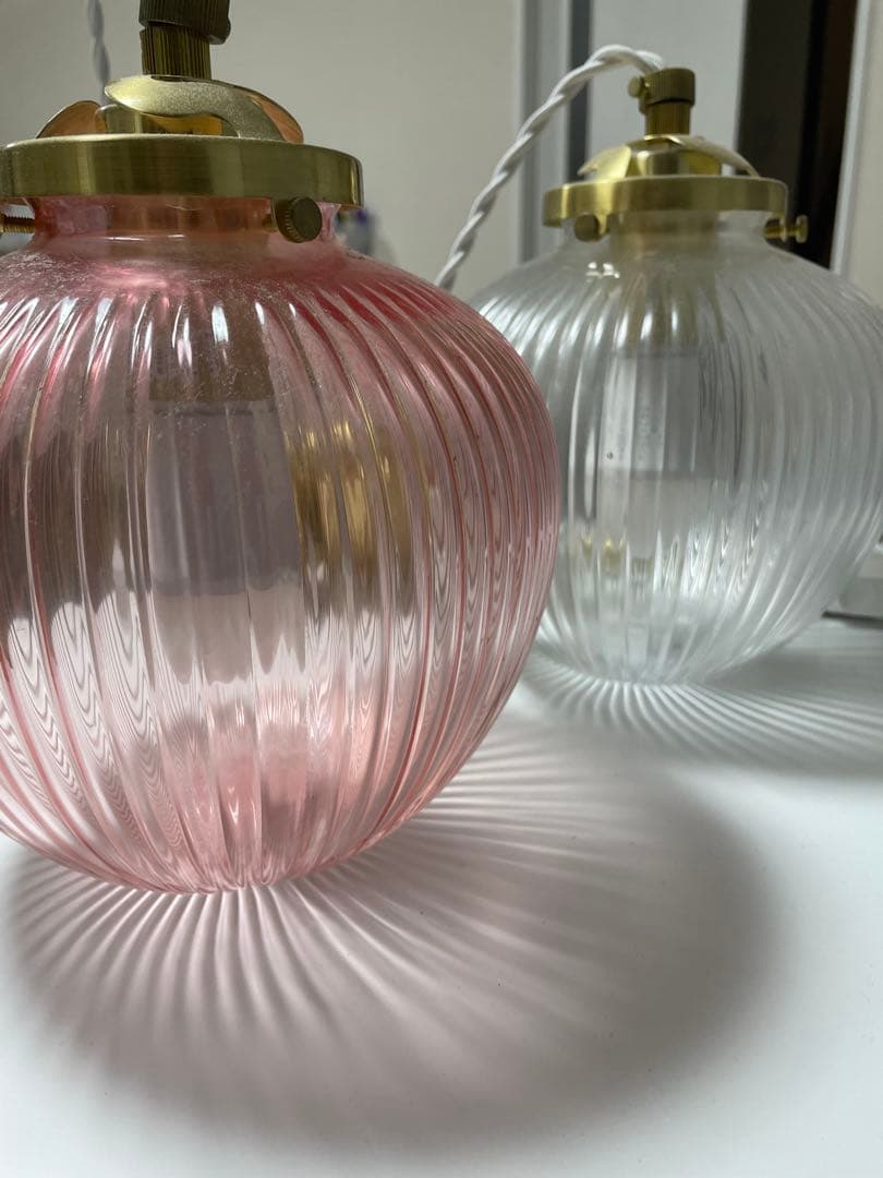 リブデザイン ペンダントライト ピンク クリアセット