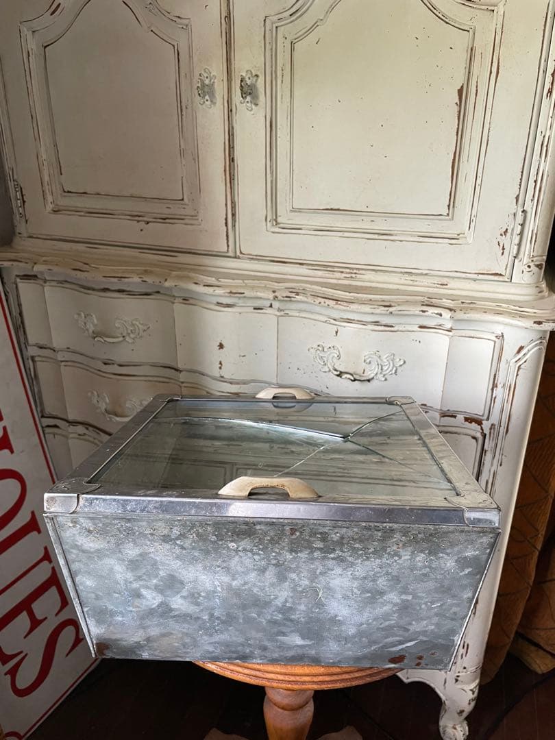 フランス　アンティーク　ディスプレイ　ショー　ケース　ガラス　ブリキ　お菓子レア