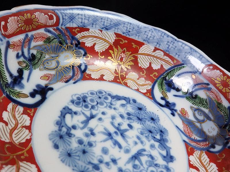 大聖寺伊万里　金襴手　花に福良雀の図　膾皿　５客　B267AS-BGl