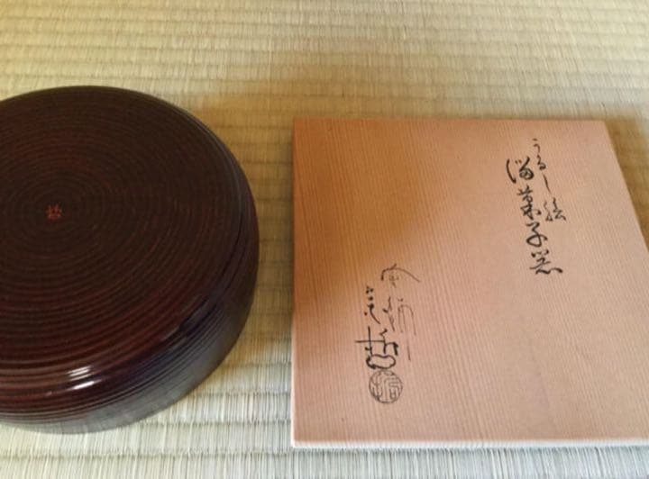 【中古美品】 11代 中村宗哲造 千家十職 ウルシ絵 喰篭　菓子器