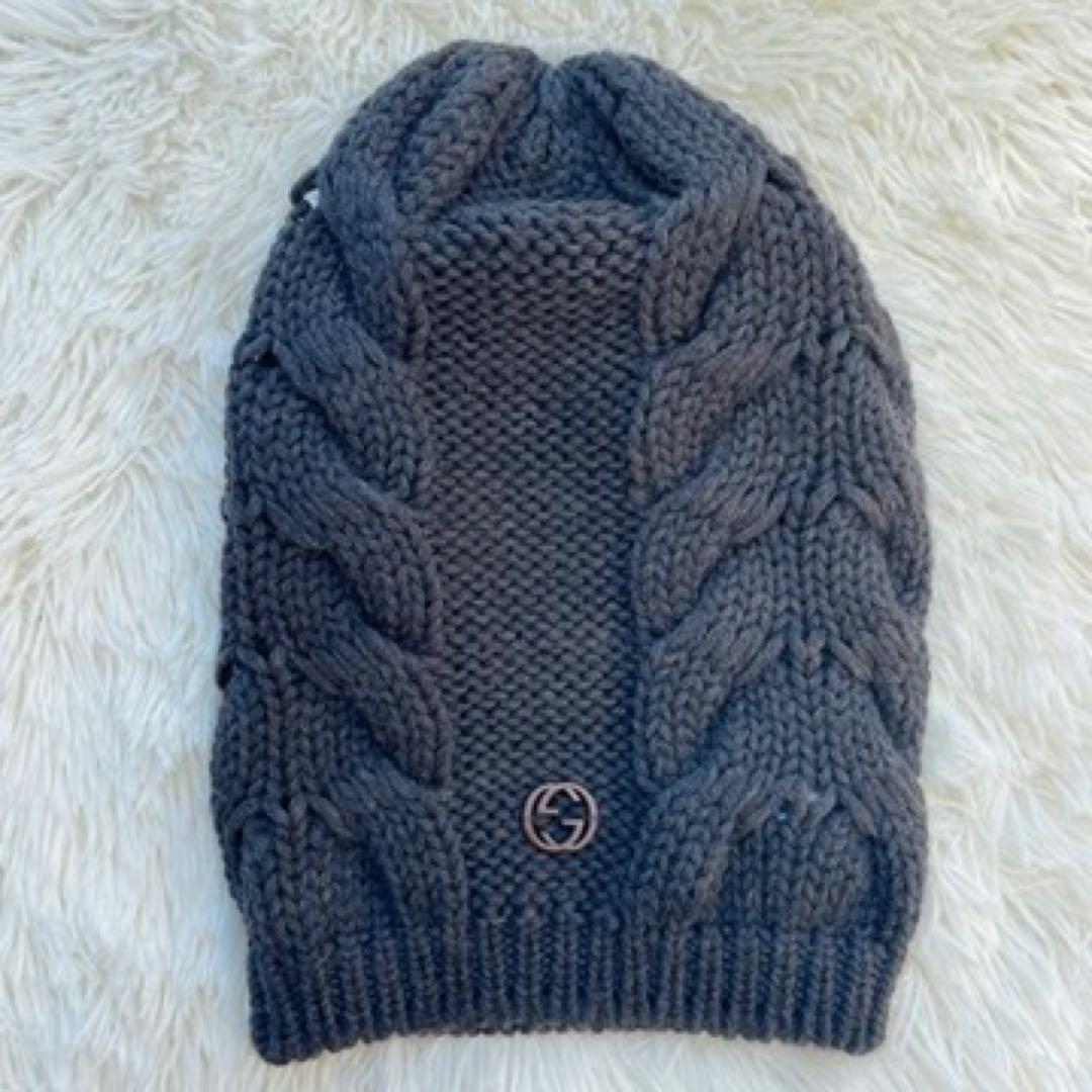 美品 GUCCI グッチ ニット グッチ ニット帽 GG ウール 黒 M 箱付き