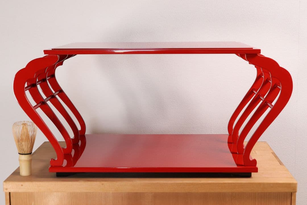 漆芸 輪島塗 朱塗 八足卓 花台 供台 54.5×27.3cm【MA722】