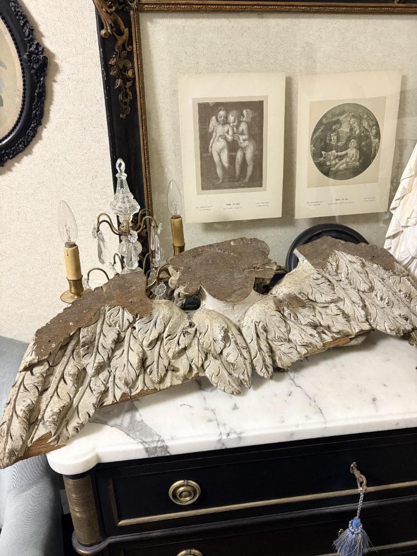 フランス アンティーク 天使 羽根 彫刻 木製 オブジェ