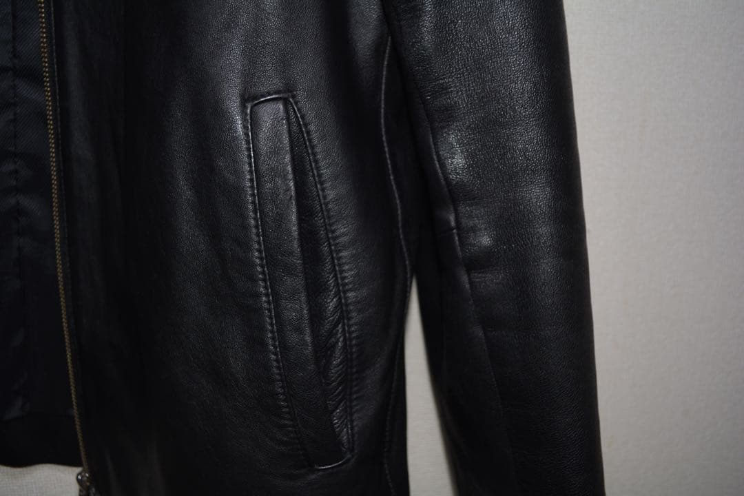 アダムエロペ レザージャケット ノーカラー シープスキン ライダースL