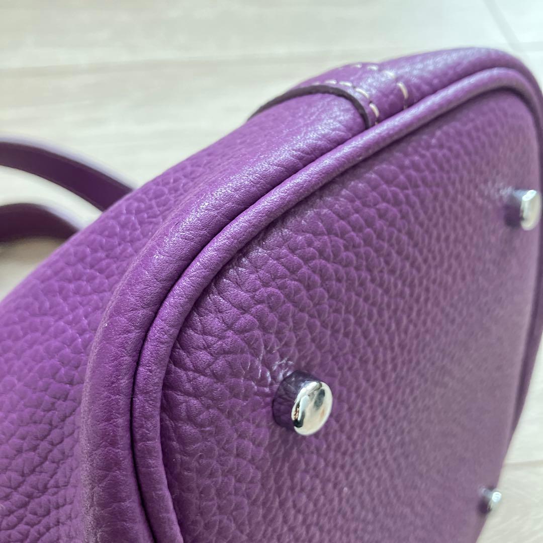 本革 キューブ型 ハンドバッグ バケツバッグ レザー パープル
