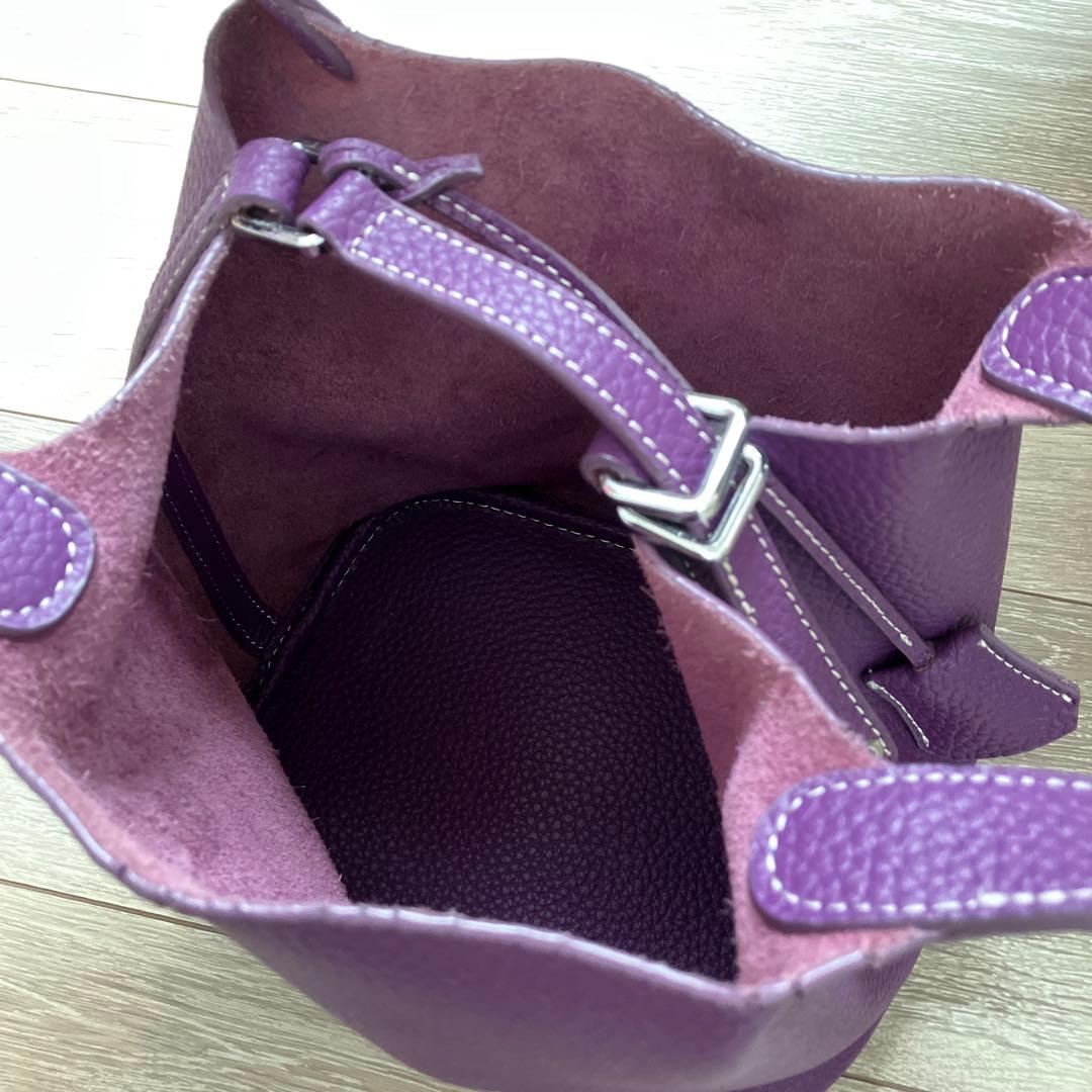 本革 キューブ型 ハンドバッグ バケツバッグ レザー パープル