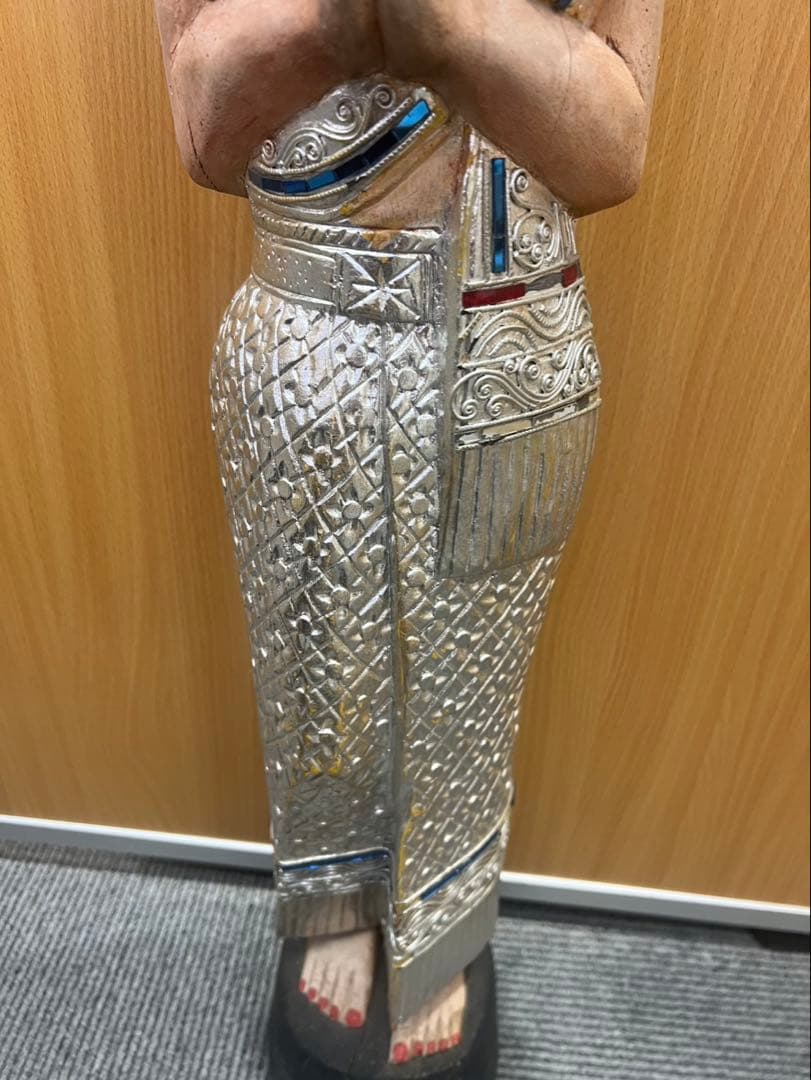 タイ 木彫り 民族衣装の女性像 置物 サワディー人形　2体セット