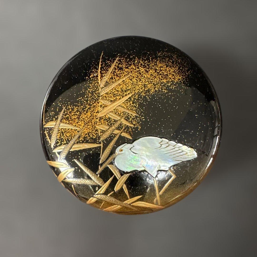 G30 送料無料　白鷺蒔絵　平棗　坂下廣作　茶道具　茶室　共箱　金彩蒔絵　螺鈿