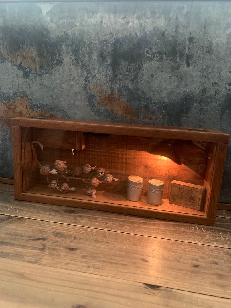 Ｉ・ ガラスケース 桜の木の手彫りシェードランプ