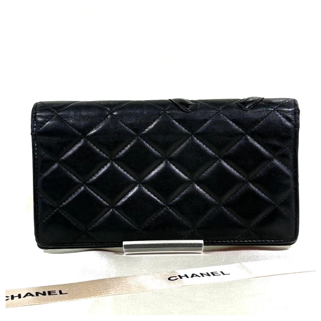 CHANEL シャネル カンボンライン ラムスキン 財布 ブラック ピンク