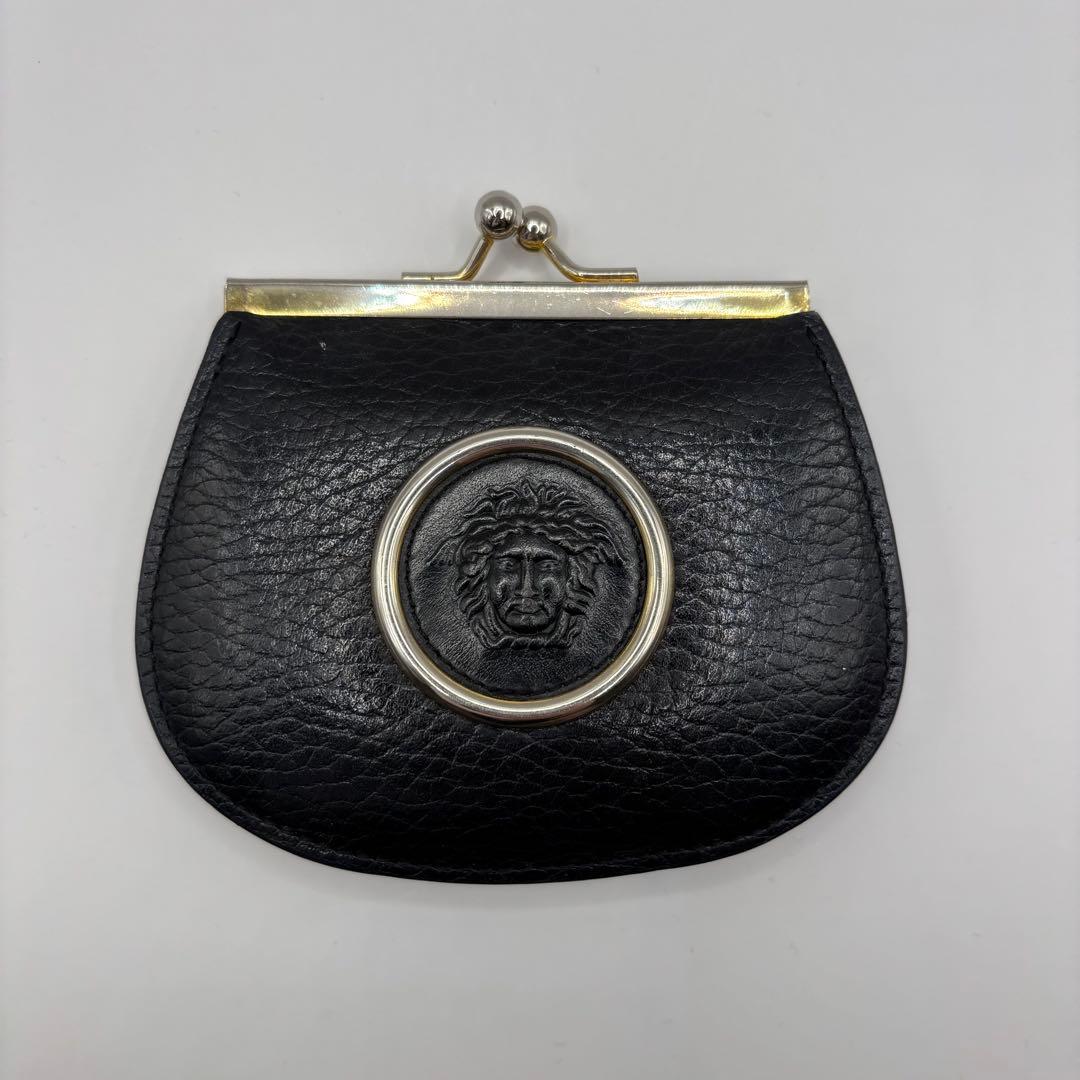 VERSACE　ケース　がま口　ブラック　レザー　メデューサ　ゴールド