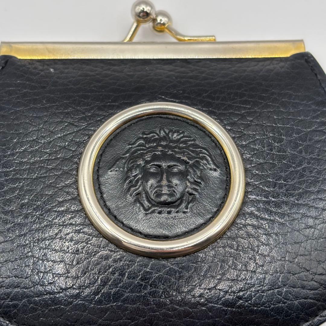 VERSACE　ケース　がま口　ブラック　レザー　メデューサ　ゴールド