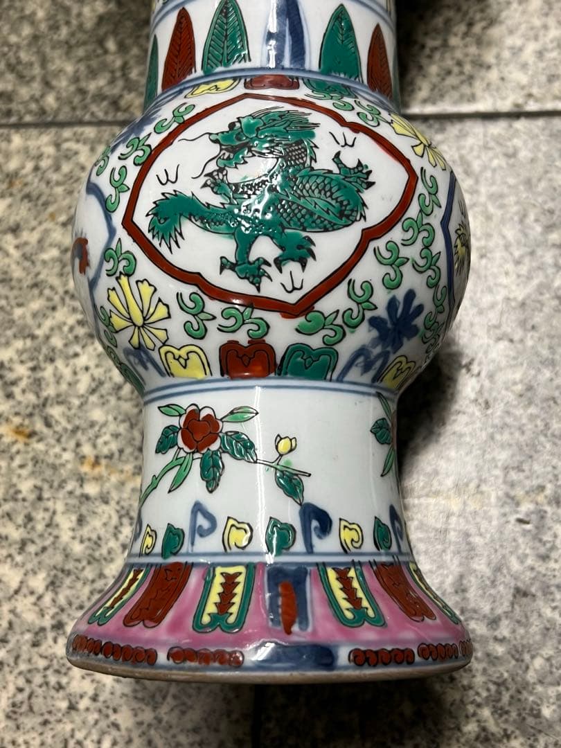 中国古美術　五彩龍紋染付花瓶【大明萬歷年製】在銘F-0