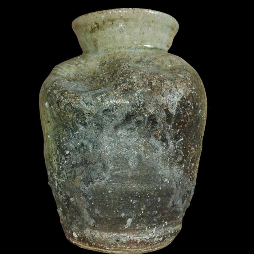 古信楽焼　踞壺　茶壺　窯変灰被り