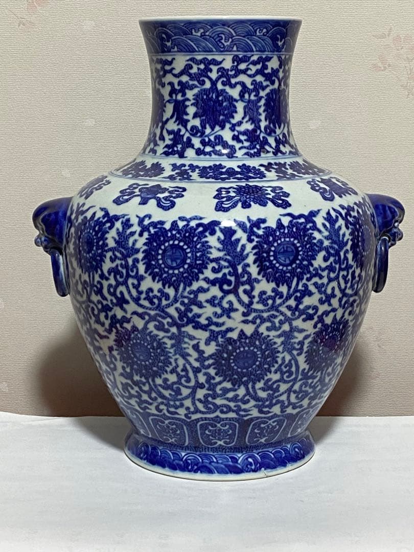 ♦中国古陶磁 鑑定済 大清乾隆年製銘 100年〜130年前 青花尊形瓶 古美術品