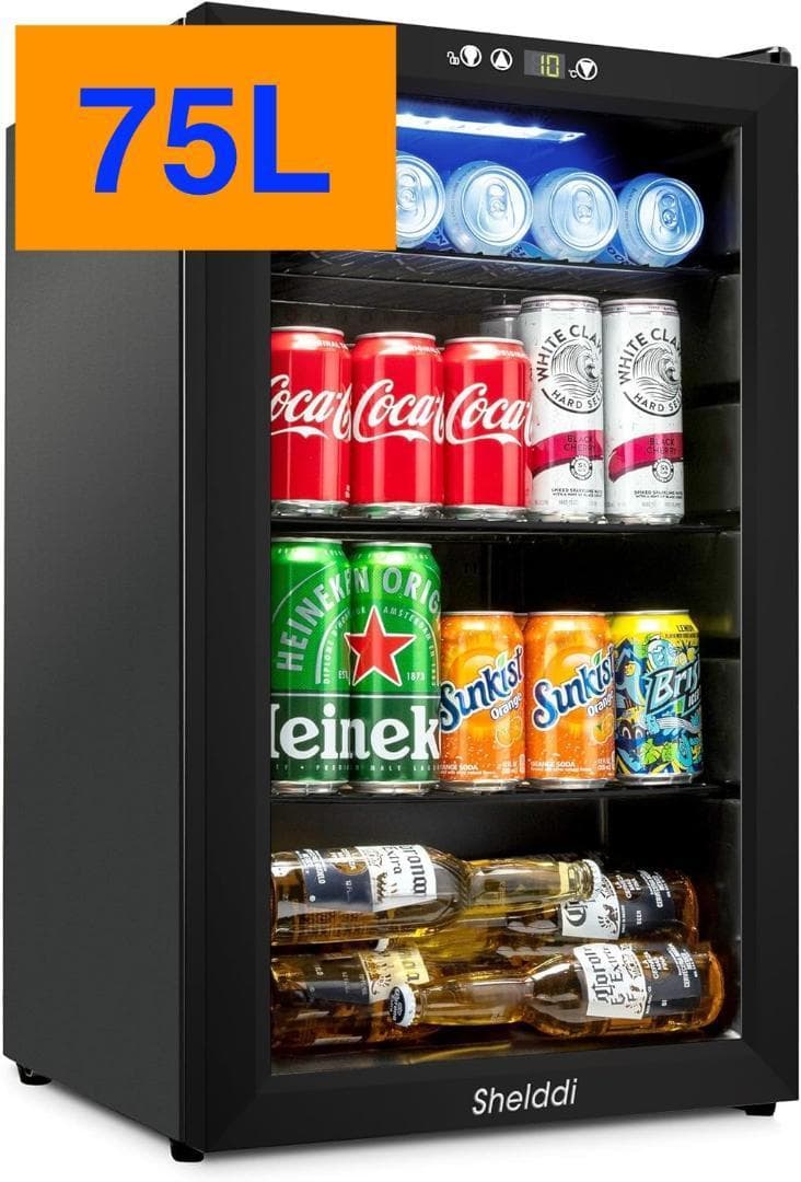 冷蔵庫 75L 透明ガラスドア オフィス冷蔵庫 展示用 静音 右開き