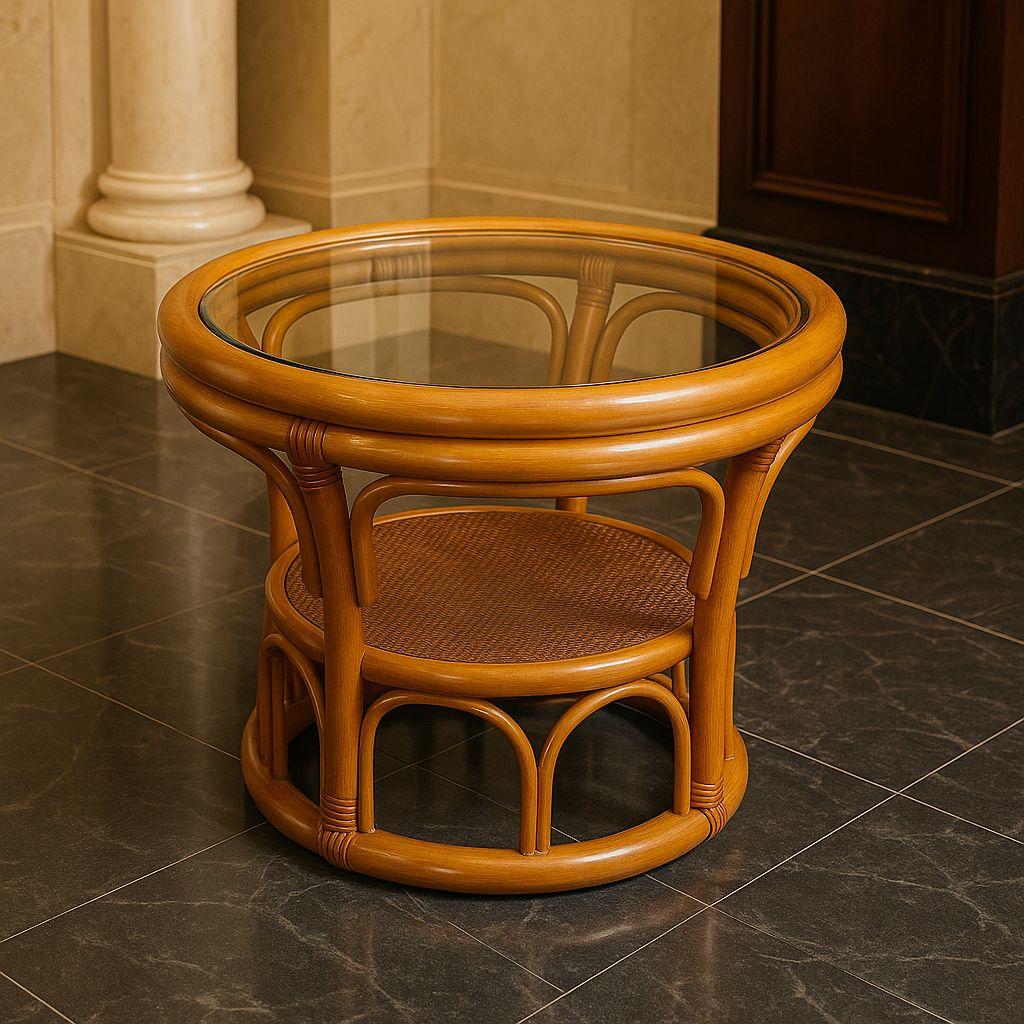 【良品】ヴィンテージ ラタン サイドテーブル ガラス