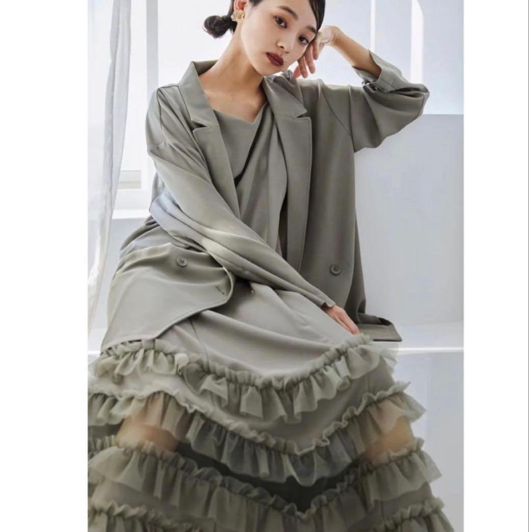 niana トランスペアレントヘムセットアップドレス　グレージュ