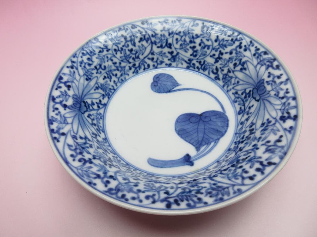 アンティーク 染付 渦福 花唐草 向付 4客 セット 60420