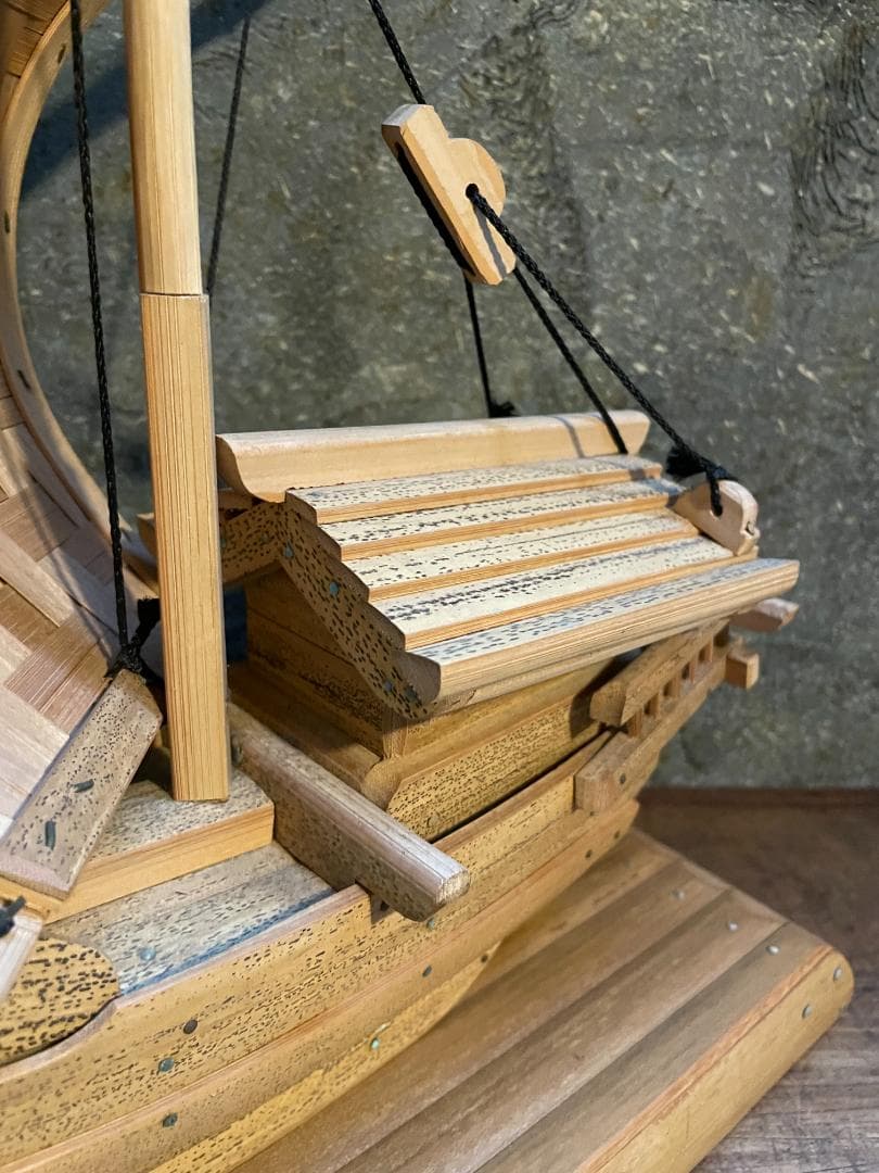 希少 帆船 模型 竹製 木造 宝船 和船 工芸品 舟 置物 ヴィンテージ 中型